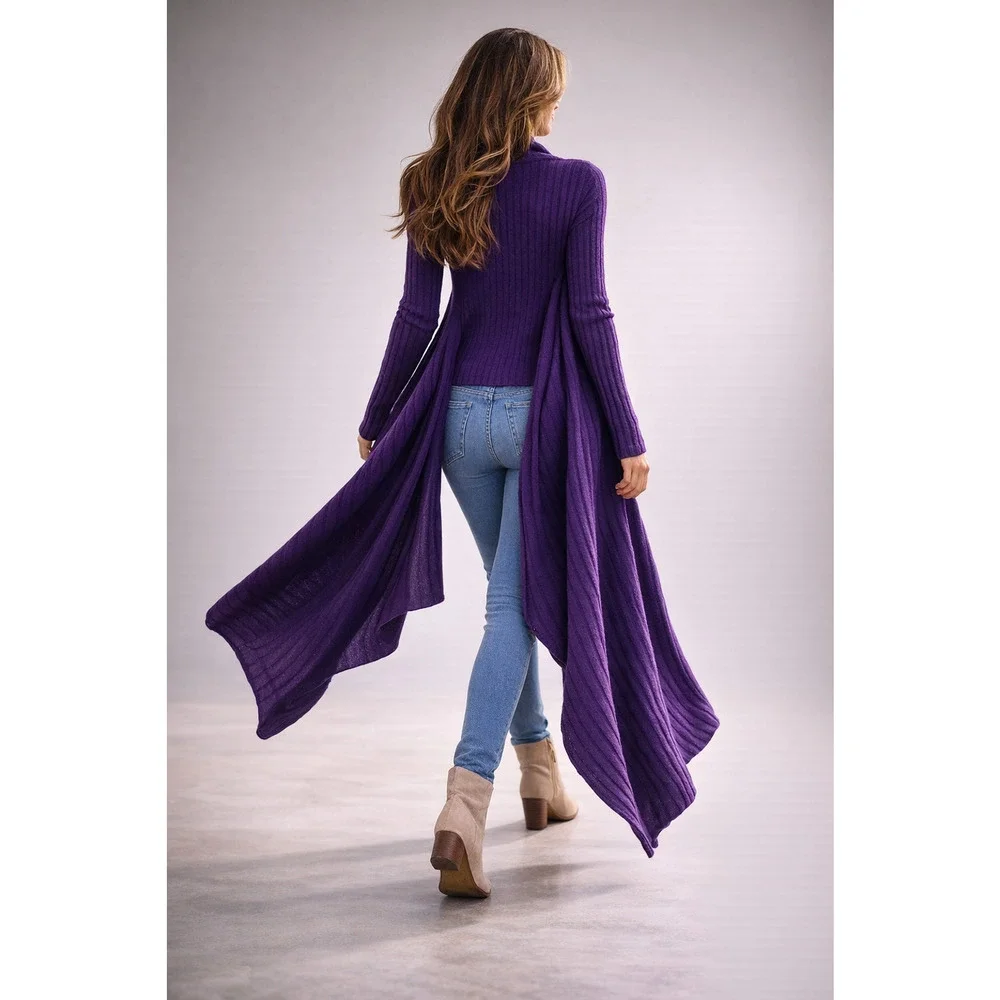 Designer Merino Wool Cashmere Sculpted Front-Drape Wrap Top - Picture 3 of 16